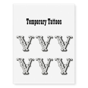 Letter V, Alphabet V, Black and White Temporary Tattoos