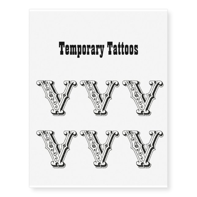 Letter V, Alphabet V, Black and White Temporary Tattoos (Front)