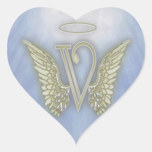 Letter V Angel Monogram Heart Sticker