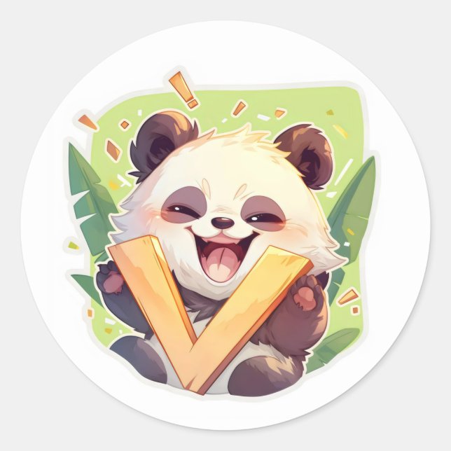 Letter V Anime Panda Classic Round Sticker (Front)
