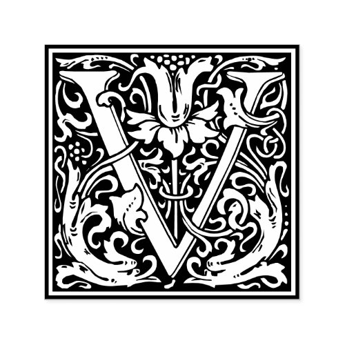 Letter V art nouveau black and white Tile  Self_inking Stamp