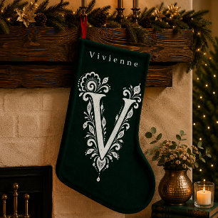 Letter V Botanical Monogram Personalized Stocking