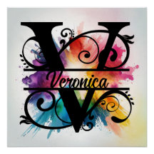 Letter 'V', Bright Rainbow Monogram, Kids Name