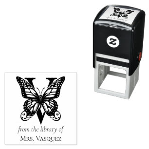 Letter V Butterfly Monogram From the Library Of Self-inking Stamp