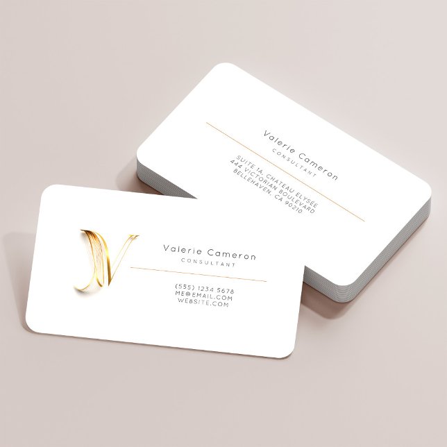 Letter V Calligraphy Gold/Black Gradient Monogram Business Card (Creator Uploaded)