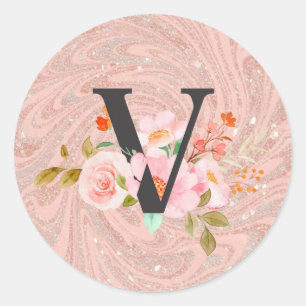 Letter V Classic Round Sticker