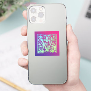Letter V Colorful Vintage First Letter Gradient Sticker