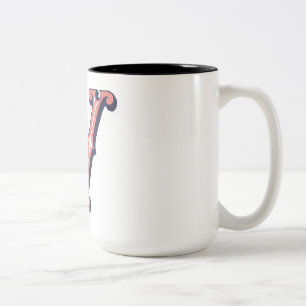 Letter "V" Elegant Embroidered Two-Tone Coffee Mug