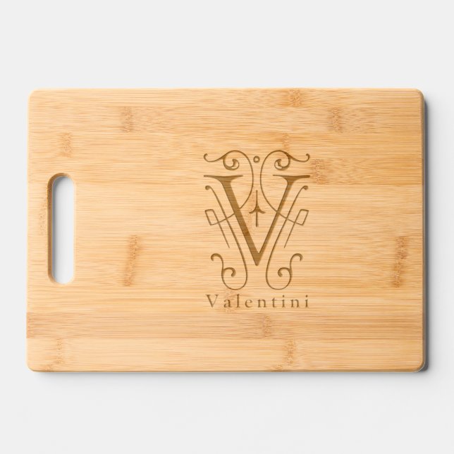 Letter V Elegant Monogram Personalized Name Engraved Cutting Board (Front)