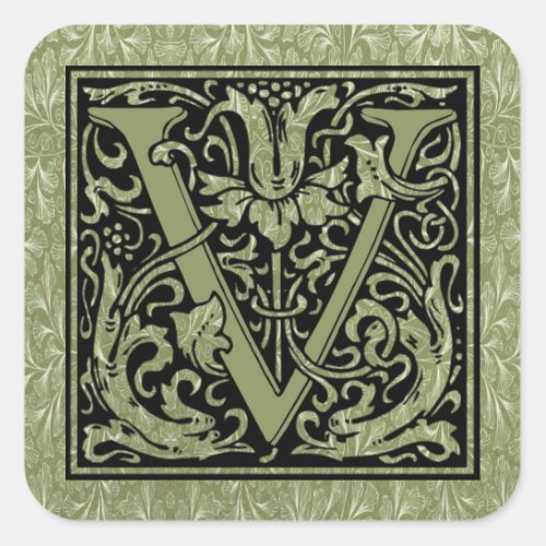 Letter V First Letter Monogram Square Sticker