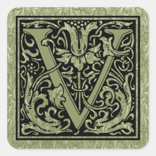 Letter V First Letter Monogram Square Sticker