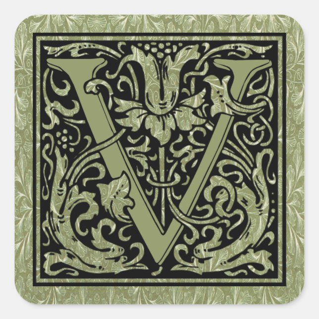 Letter V First Letter Monogram Square Sticker (Front)