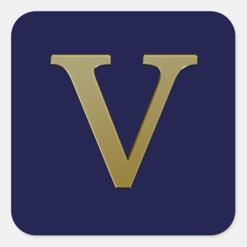 Letter V Gold Square Sticker