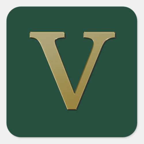 Letter V Gold Square Sticker