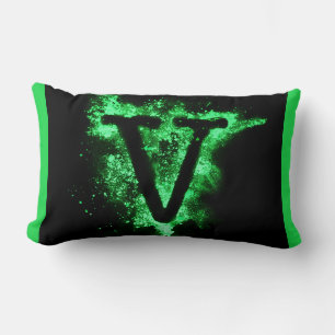 Letter V Green Capital Alphabet Lumbar Pillow