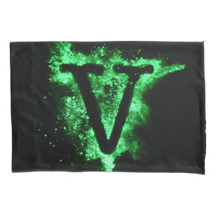 Letter V Green Capital Alphabet Pillow Case