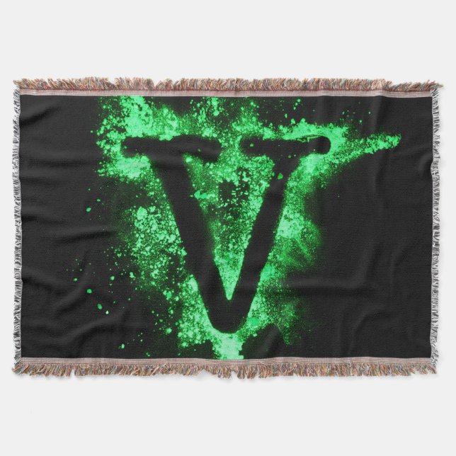 Letter V Green Capital Alphabet Throw Blanket (Front)