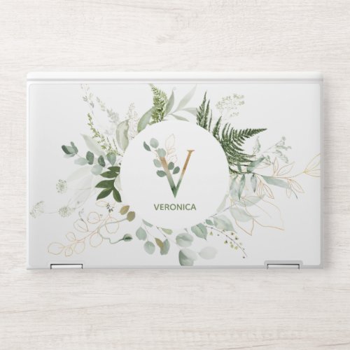 Letter V Green Foliage Wreath HP Laptop Skin