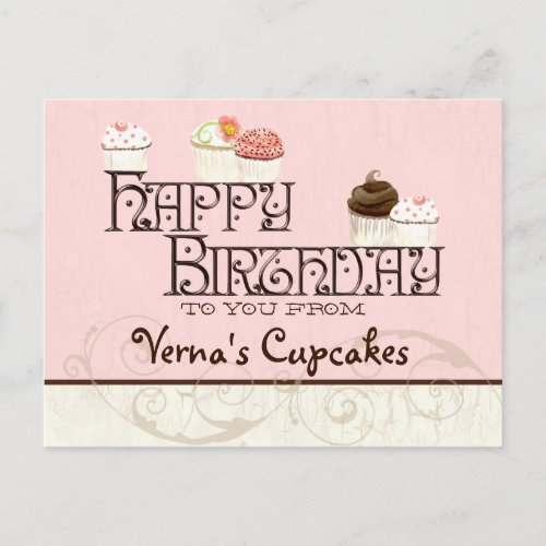 Letter V Happy Birthday Cupcake Business Postcard