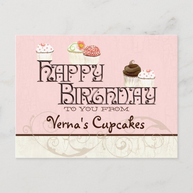 Letter V Happy Birthday Cupcake Business Postcard (Front)