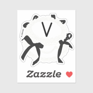 Letter V Initial Black And White Bow Vintage Cake Sticker