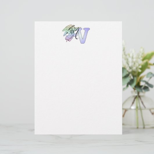 Letter V Initial Monogram Guardian Angel Alphabet (Standing Front)