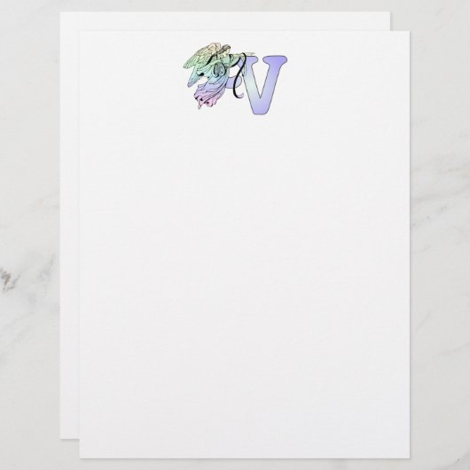 Letter V Initial Monogram Guardian Angel Alphabet (Front/Back)