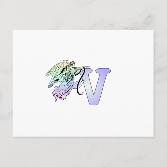 Letter V Initial Monogram Guardian Angel Alphabet Postcard (Front)