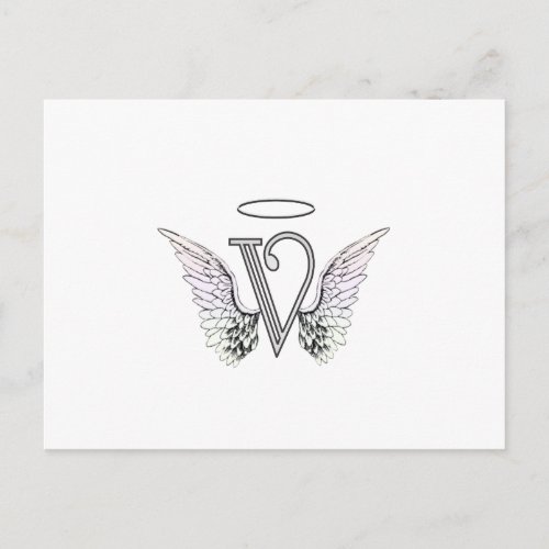 Letter V Initial Monogram with Angel Wings  Halo Postcard