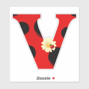Letter V Ladybug Print with Ladybug and Flower Sticker