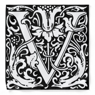 Letter V Medieval Monogram Art Nouveau Bandana