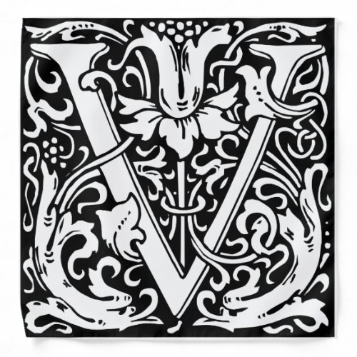 Letter V Medieval Monogram Art Nouveau Bandana