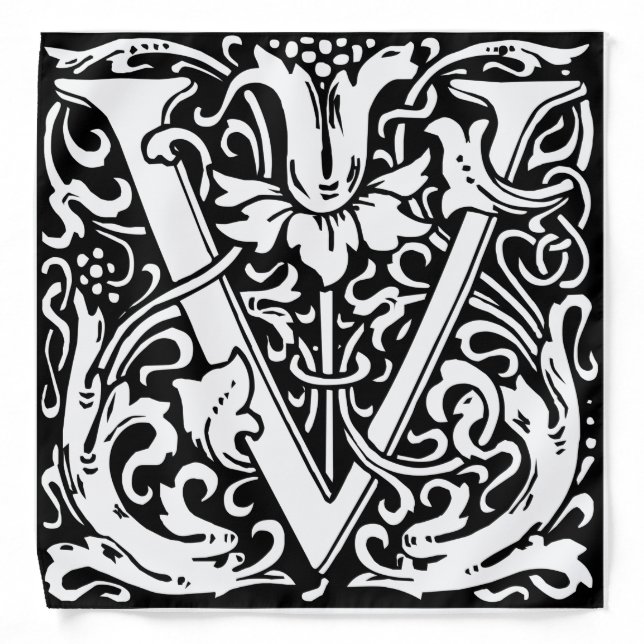 Letter V Medieval Monogram Art Nouveau Bandana (Front)