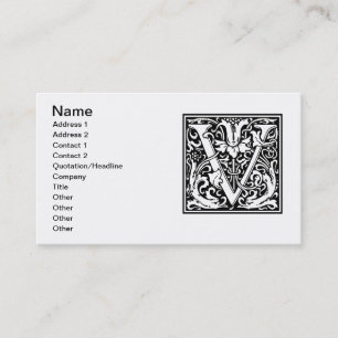 Letter V Medieval Monogram Art Nouveau Business Card