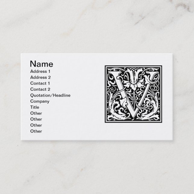Letter V Medieval Monogram Art Nouveau Business Card (Front)