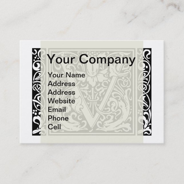 Letter V Medieval Monogram Art Nouveau Business Card (Front)