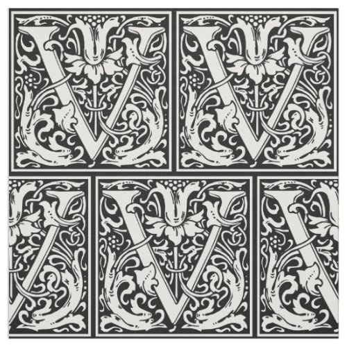 Letter V Medieval Monogram Art Nouveau Fabric