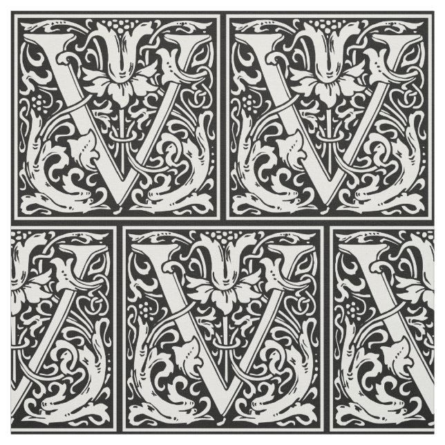 Letter V Medieval Monogram Art Nouveau Fabric (Swatch)