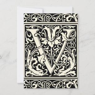 Letter V Medieval Monogram Art Nouveau Invitation