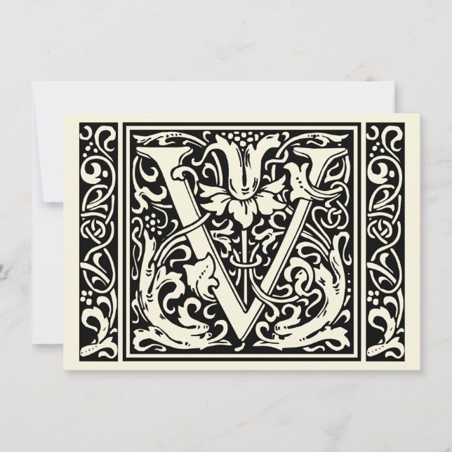 Letter V Medieval Monogram Art Nouveau Invitation (Front)