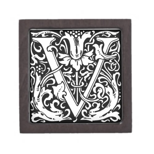 Letter V Medieval Monogram Art Nouveau Jewelry Box