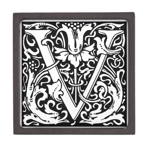 Letter V Medieval Monogram Art Nouveau Keepsake Box