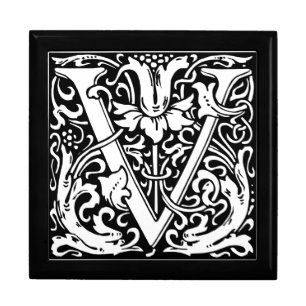 Letter V Medieval Monogram Art Nouveau Keepsake Box