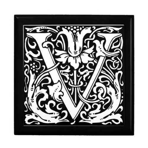 Letter V Medieval Monogram Art Nouveau Keepsake Box