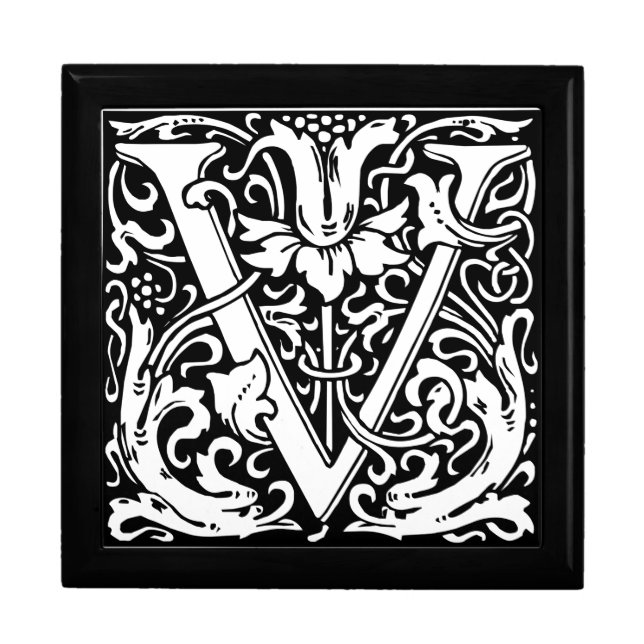Letter V Medieval Monogram Art Nouveau Keepsake Box (Front)