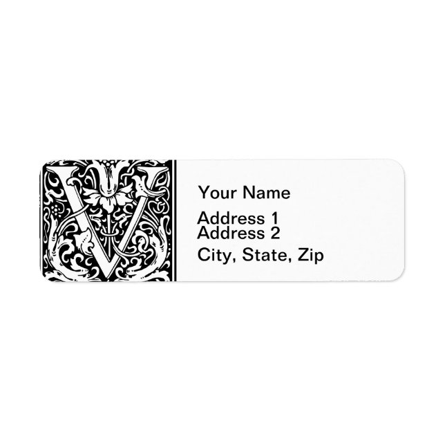 Letter V Medieval Monogram Art Nouveau Label (Front)