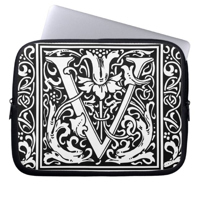 Letter V Medieval Monogram Art Nouveau Laptop Sleeve (Front)