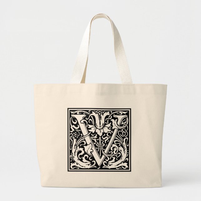 Letter V Medieval Monogram Art Nouveau Large Tote Bag (Front)