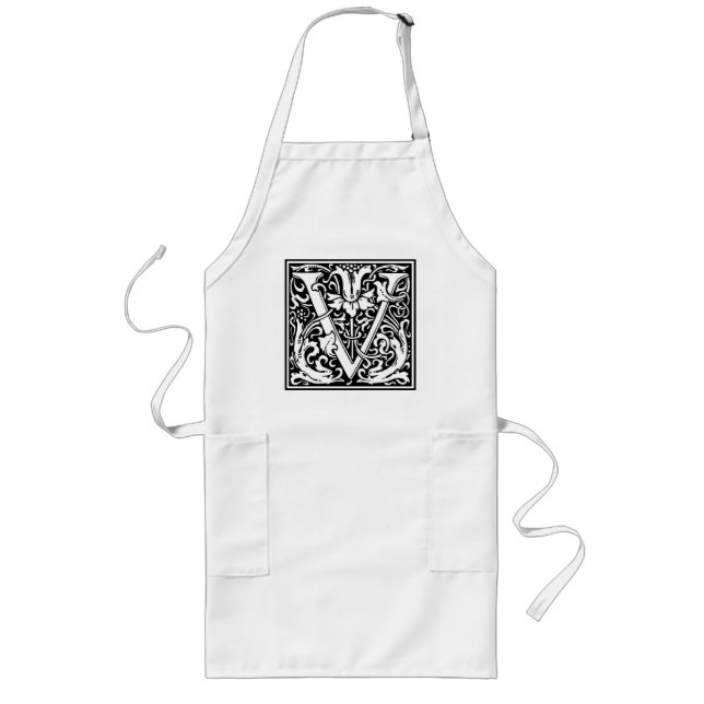 Letter V Medieval Monogram Art Nouveau Long Apron (Front)