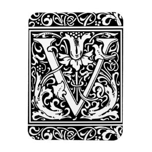 Letter V Medieval Monogram Art Nouveau Magnet